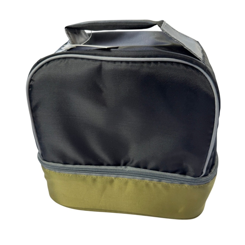 NEW Everyday Living Color Block Lunch Box Black Olive Green Top Handle Zip Close